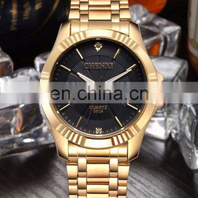 CHENXI 050A Casual Couple Quartz Watch Price Guangzhou Watch Market Stainless Steel Golden Japan Movt Diamond Quartz Wrist Watch