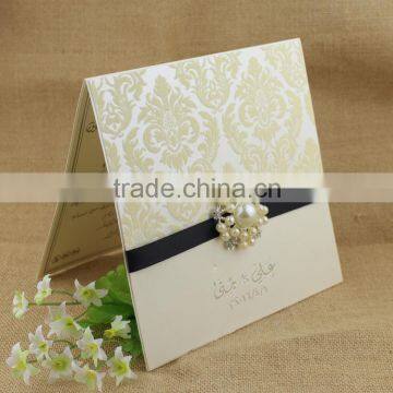 Custom Chic Cream Color Flocking Square Wedding Invitation Models                        
                                                Quality Choice