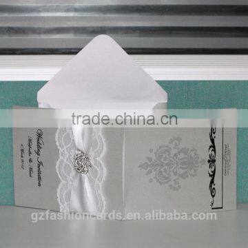 Prenium Customized Silver Color Silk Wedding Invitation Cards With Pearl and Diamond photo-6