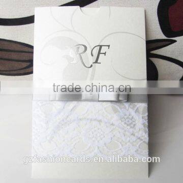 Luxury Custom Pocket Folds Lace Envelopes Invitation Cards Silver Wedding photo-2