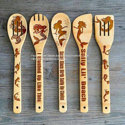 China Twinkle Bamboo Wholesale Kitchen Cooking Utensils Set Engraved photo-3
