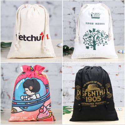 Custom Eco Friendly Organic Muslin Cotton Pouch Promotional Small White Calico Cloth Canvas Drawstring Bag With Logo Printed photo-4