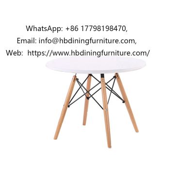 White MDF tabletop wooden legs metal fixed dining table