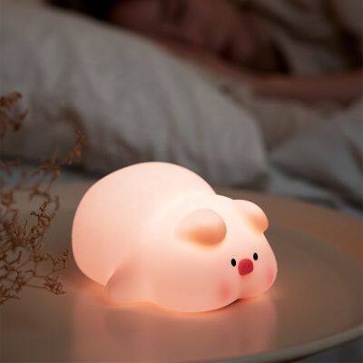 Cute Rechargeable Led Soft Touch Nursery Lamp Bunny Pink Pig Silicone Night Light For Kids Light Up Silicone Animal Night Light photo-3