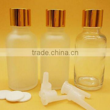 30ml clear or frosting glass bottle with plastic reducer and metal screw cap