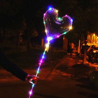 Cheap 18Inch Heart Colourful Lights Flashing Helium Merry Christmas Transparent Led Party Bobo Balloon With Handle Stick