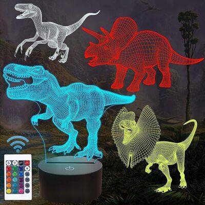 Dinosaur Gifts 3D Illusion Lamp Night Lights 16 Colors Changing with Remote Birthday and Holiday Gift for Children Girls Light