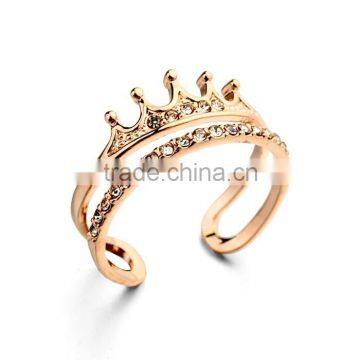 Double line gold design crown shape engag ringer ring