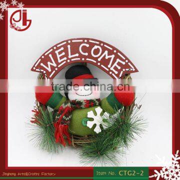 Home Decoration Rattan Christmas Wreath With Plush Toy Snowman