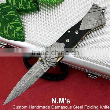 udk f28" custom handmade Damascus folding knife / pocket knife with buffalo horn Damascus steel booster