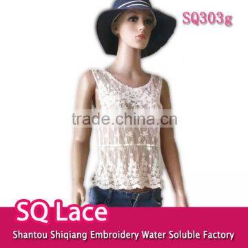 Wholesale mesh embroidery lace vest cotton lace vest