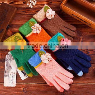 One Flower Touch Screen knitted gloves fingers fashion ladies gloves, full finger gloves