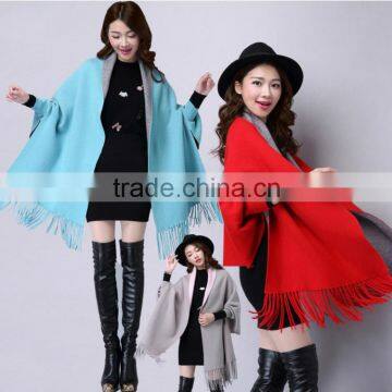 New spring women's double hair coat knitting wool cloak Cape fringed bat sleeve sweater coat