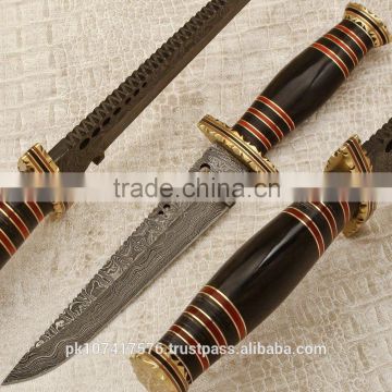 Damascus blade brass booster and Buffalo horn handle