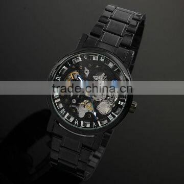 Mens Black Skeleton Dial Stainless Steel Mechanical Watch WM282