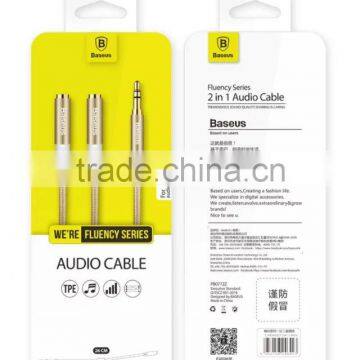 Baseus Jack 26cm 2 in 1 Audio Cable for Mobile Phone Headphone Fluency Series Female to Male 3.5mm Stereo Audio Cable MT-5737