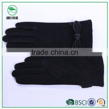 low price black color women Lambskin acrylic lining suede gloves
