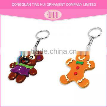 Custom manufacture promotional resin material rubber bear key chain metal