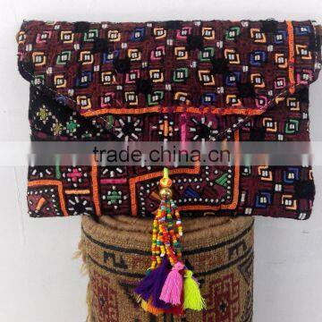 Multicolor suede banjara bag envelop style sling bag with bead tassel