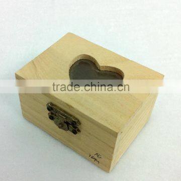 small wooden box metal lock with heart shape carving on lid jewelry storage wholesale pine