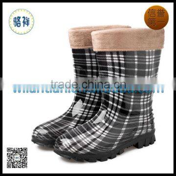 Printed color warm Fabric rain boots
