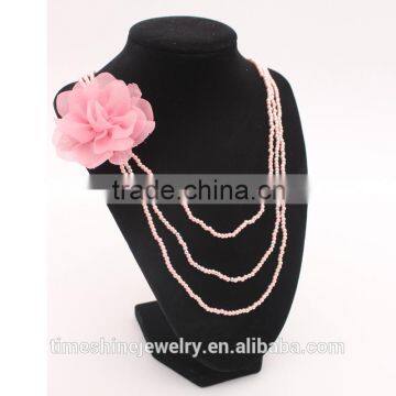 Trendy Wholesale Pink See Beads Flower Jewelry Layer Necklace