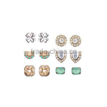 Gold Silver Plated Love knot Enamel Turquoise Filigree Hearet Multi Shape Design Micro Pave Stud Earring For Women