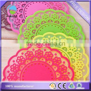 Buy Custom Pink Hollow Out Cutout Flowers Design Rubber Cup Mat Coaster photo-4