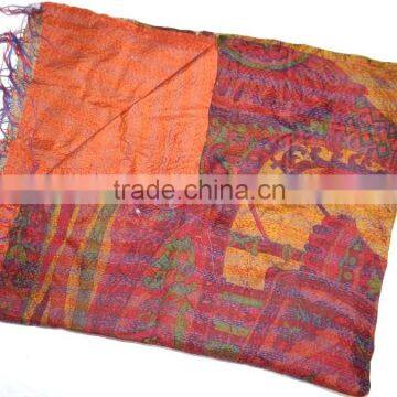 All Over Hand Stiched Indian Silk Kantha Scarves photo-4