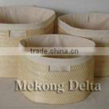 Woven Bamboo and Rattan Storage Basket with Cotton Lining