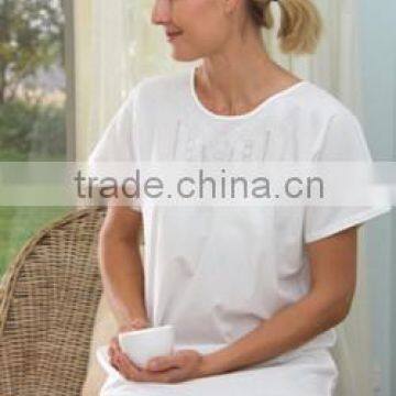 White cotton night dress with hemstitch and embroidery