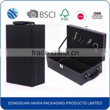 Black color empty PU leather wine display box