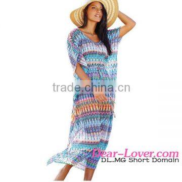 2016 Wholesale India Multi Zig Zag Print Beachwear Maxi Kaftan Dress