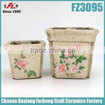 Beautiful indoor handmade rectangular flower pot with flower decal