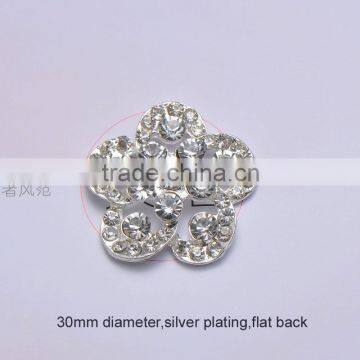 (M0361) 30mm diameter rhinestone metal embellishment,silver plating,flat back