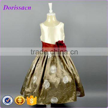 top rose flower 100% polyester kid girls dress clothes embroidered children dress clothing