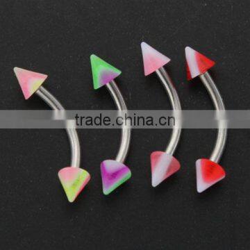 Beautiful Colorful Cool Acrylic Cone Fake Cheap Stainless Steel Eyebrow Rings Piercing Jewelry-16G