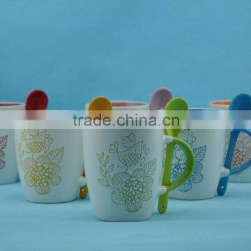 Promotional ceramic coffee mug with spoon