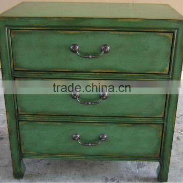 Stocklot furniture Hand painted Distressed three drawers green chest,antique solid wooden living room chest