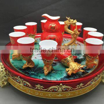 Bone China Craft/Chinese Twelve Zodiac Red Ceramic Body with 24K Gold-plated Wine Cup