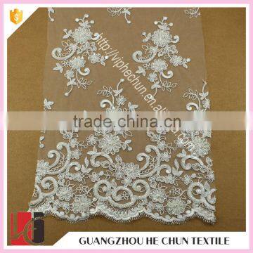 HC-5813-1 Hechun 15 Yards Sale 3D Crochet Design Ivory Migerian Bridal Lace Fabric photo-2