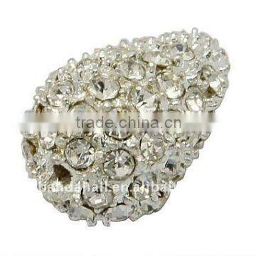 Alloy Rhinestone Beads, Grade "A", Drop, Silver Metal Color, Clear, about 15x10mm, hole: 1.5mm(RB-J005-S)