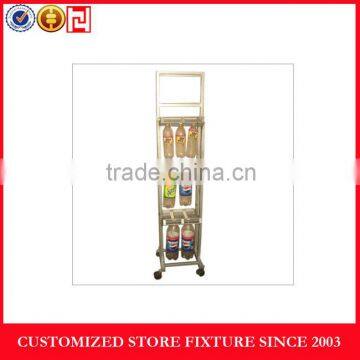 Power coating metal beverages display rack with castors