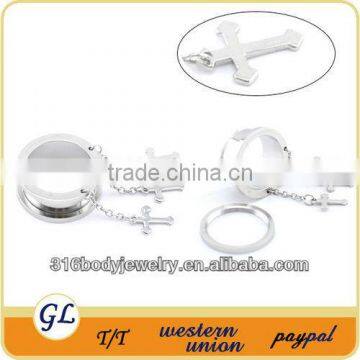 TP01197 stainless steel piercing hanging cross ear plug