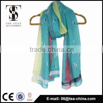 2015 Floral Printing long Fashion polyester Scarf with Fringes For Spring