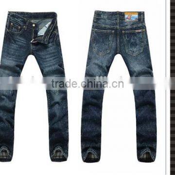 slim ankle denim plaid fabric inside jeans trousers for men