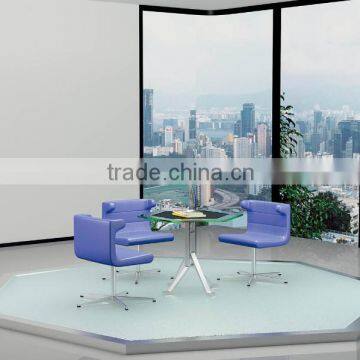 glass Small Round Office Meeting Table with Metal Legs in Office Furniture Simple Combination glass Meeting Table PT-M0503