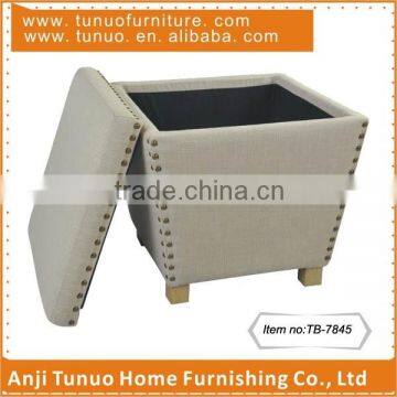 Mini storage ottoman with movable lid,Copper nails around,Wood legs,TB-7845