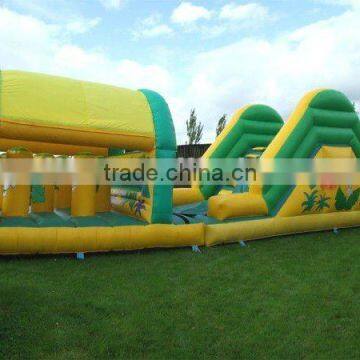 bright yellow and green inflatable obstacle course