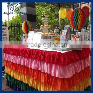 SK003H Wedding hot sale polyester ruffled rainbow steps in table skirting